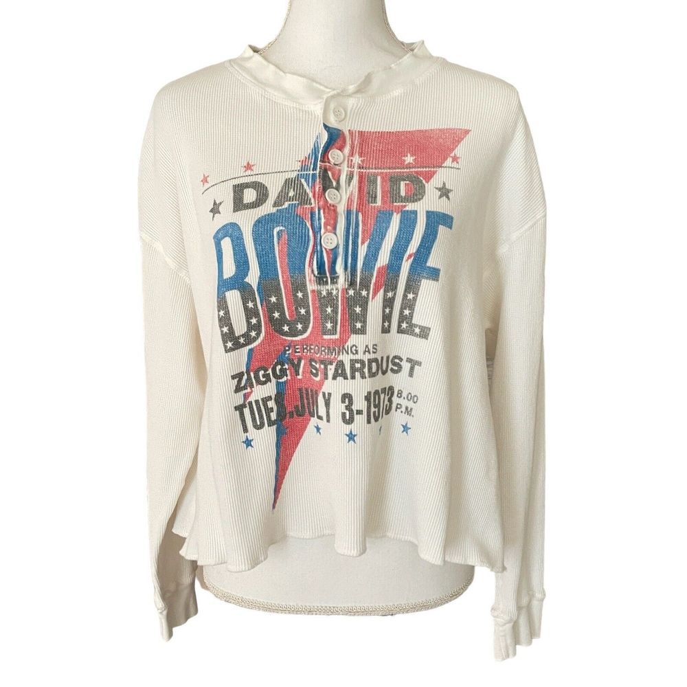 Daydreamer David Bowie Boxy Thermal Henley Top Double Graphics